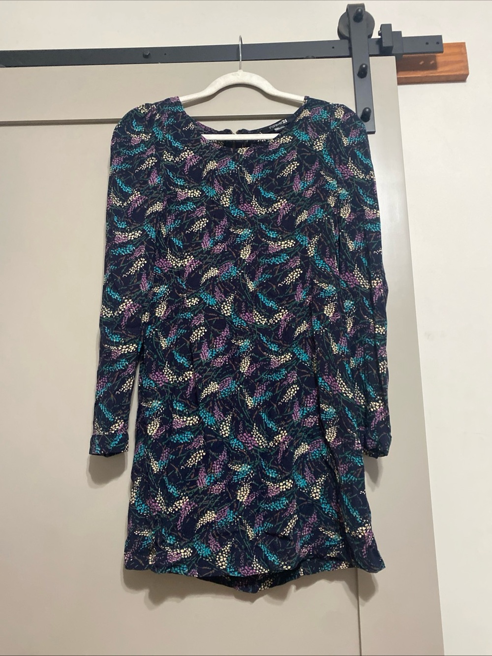 Forever 21 Teal, Purple & Black Floral Long Sleeve Mini Dress